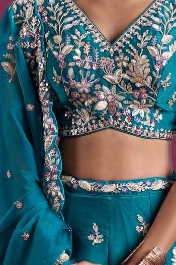 Samyukta Singhania Green Tissue V-neck Sequins Embroidered Lehenga Set at Aza Fashions Samyukta Singhania_Green Tissue V-neck Sequins Embroidered Lehenga Set _at_Aza_Fashions