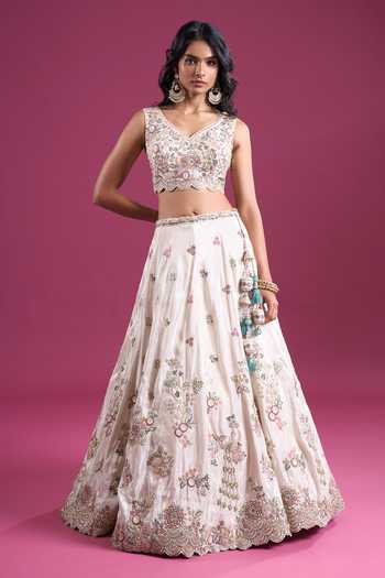 Samyukta Singhania Cream Tissue Sweetheart Neck Sequins Embroidered Lehenga Set Online at Aza Fashions Samyukta Singhania_Cream Tissue Sweetheart Neck Sequins Embroidered Lehenga Set _Online_at_Aza_Fashions