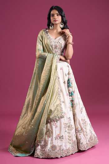 Shop Samyukta Singhania Cream Tissue Sweetheart Neck Sequins Embroidered Lehenga Set Online at Aza Fashions Shop_Samyukta Singhania_Cream Tissue Sweetheart Neck Sequins Embroidered Lehenga Set _Online_at_Aza_Fashions