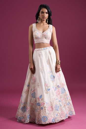Buy_Samyukta Singhania_Cream Tissue Sweetheart Neck Sequins Embroidered Lehenga Set _Online_at_Aza_Fashions