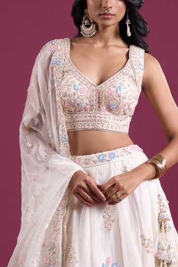 Shop_Samyukta Singhania_Cream Tissue Sweetheart Neck Sequins Embroidered Lehenga Set _Online_at_Aza_Fashions