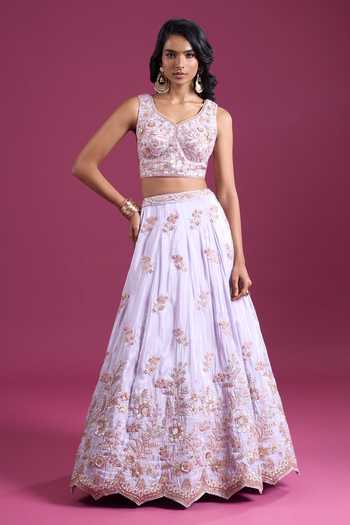Buy_Samyukta Singhania_Purple Tissue Sweetheart Neck Sequinned And Zari Embroidered Lehenga Set _Online_at_Aza_Fashions
