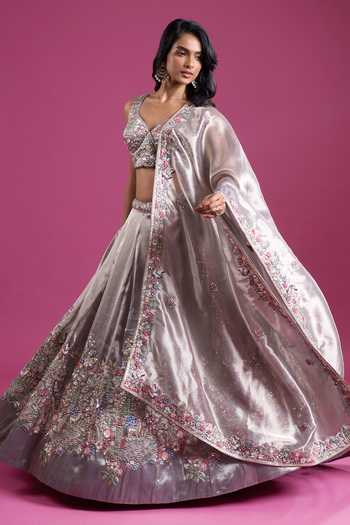 Samyukta Singhania_Purple Tissue Sweetheart Neck Sequins Embroidered Lehenga Set _Online_at_Aza_Fashions