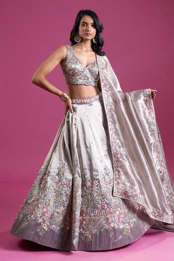 Buy_Samyukta Singhania_Purple Tissue Sweetheart Neck Sequins Embroidered Lehenga Set _Online_at_Aza_Fashions