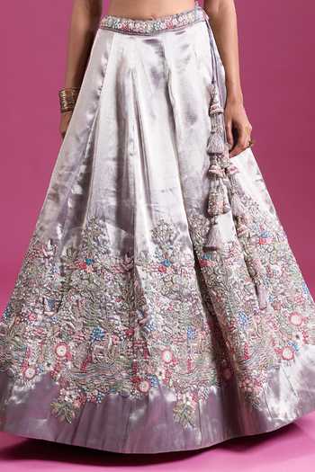 Samyukta Singhania_Purple Tissue Sweetheart Neck Sequins Embroidered Lehenga Set _at_Aza_Fashions