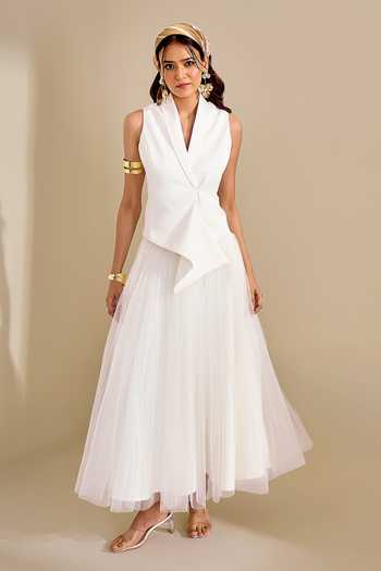 Naintara Bajaj Draped Waistband Pleated Skirt 