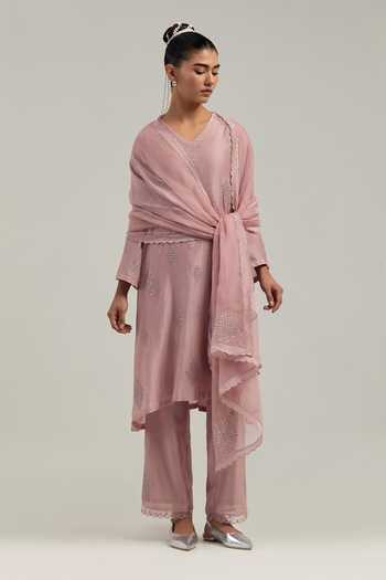 Kora Embroidered Silk Chanderi Kurta & Pant Set 