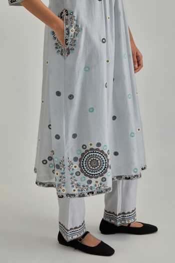 Buy_Kora_Blue Silk, Chanderi, Cotton Mandarin Collar, Yes Kurta Set 