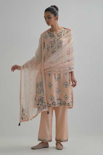 Kora Floral Butti Silk Chanderi Kurta & Pant Set 