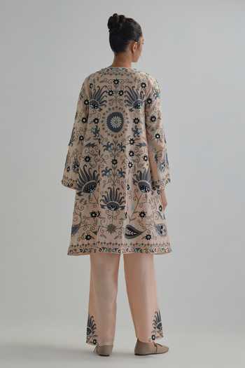 Kora Silk Chanderi Embroidered Jacket Pant Set 