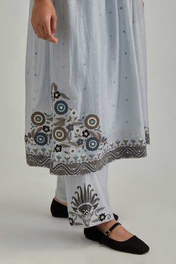 Kora Blue , Chanderi, Cotton, Organza Split V-neck Embroidered Anarkali Set at Aza Fashions Kora_Blue , Chanderi, Cotton, Organza Split V-neck Embroidered Anarkali Set _at_Aza_Fashions