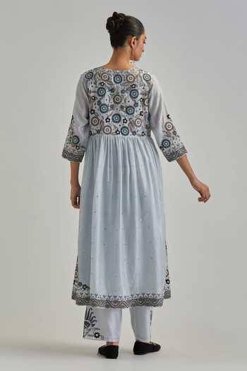 Kora Silk Chanderi Embroidered Anarkali Set 