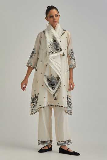 Kora Silk Chanderi Applique Kurta Set 