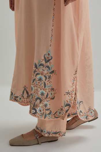 Kora_Pink Silk, Chanderi, Cotton Round Neck Kaftan Set _at_Aza_Fashions
