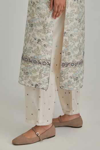 Kora_Off White Silk, Chanderi, Cotton Round Neck, Yes Print Kurta Set _at_Aza_Fashions