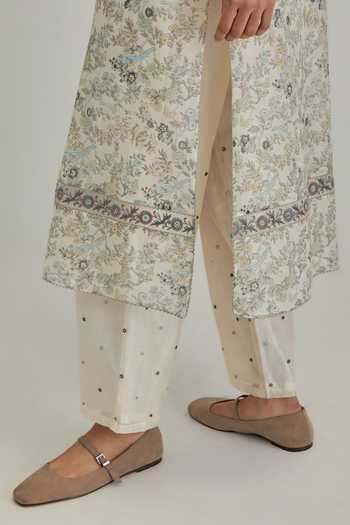 Kora_Off White Silk, Chanderi, Cotton Round Neck, Yes Hand Block Print Kurta Set _at_Aza_Fashions
