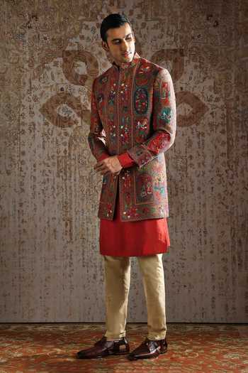 Asuka_Multi Color Pashmina Embroidered Sherwani Set _at_Aza_Fashions