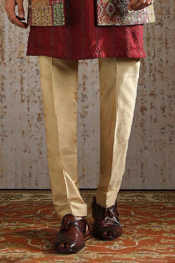 Asuka_Maroon Pashmina Embroidered Sherwani Set _at_Aza_Fashions