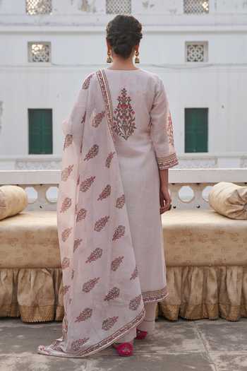 Karaj Jaipur Blush Heritage Print Kurta Set