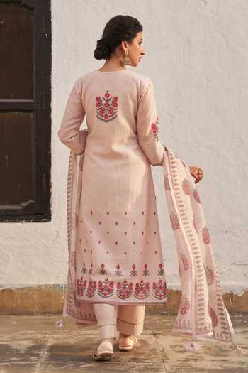 Karaj Jaipur Chanderi Floral Print Kurta Set 