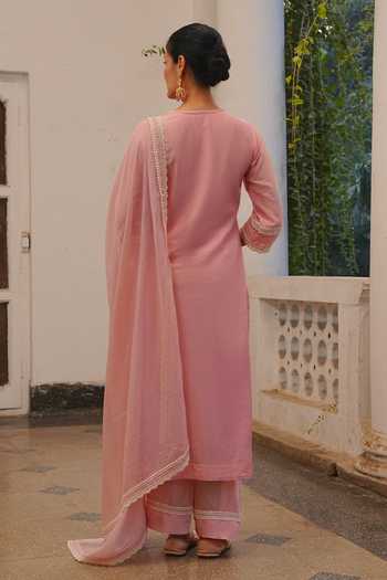 Karaj Jaipur Floral Embroidered Kurta Set 