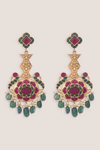 Zevar By Geeta Kundan Meenakari Danglers Earrings 