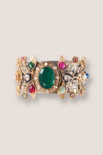 Zevar By Geeta Kundan Polki Multistone Cuff Bracelet 