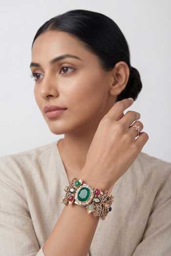 Zevar By Geeta Kundan Polki Multistone Cuff Bracelet 