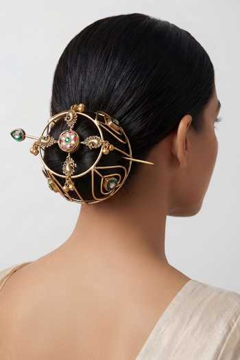 Zevar By Geeta Kundan Polki Hair Bun & Hair Pin Set 