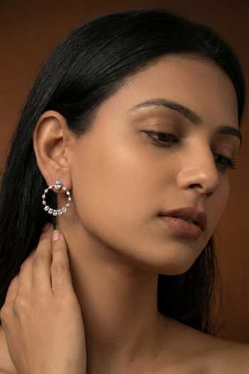 Zevar By Geeta Imitation Diamond Hoop Earrings in White Finish 