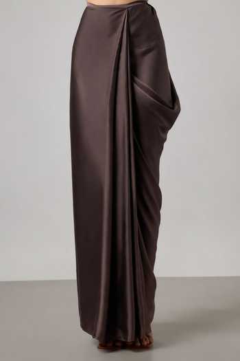 Shop_NA-KA_Teal Satin Boat Neck Draped Top And Pleated Skirt Set _Online_at_Aza_Fashions