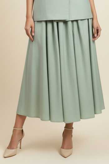 The Pretty Things by Priyanka B. Sahani_Mint Cotton Collared Hand Embroidered Waistcoat With Skirt _Online_at_Aza_Fashions