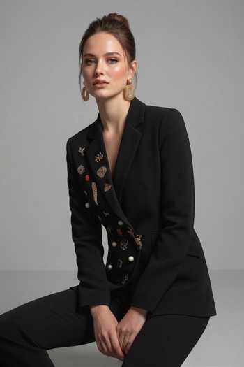The Pretty Things by Priyanka B. Sahani_Black Crepe Hand Embroidered Blazer With Trouser _Online_at_Aza_Fashions
