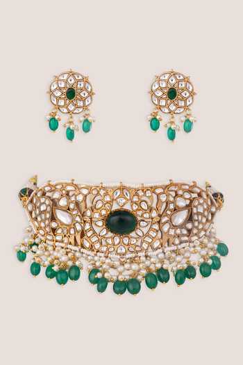 Zevar By Geeta Traditional Kundan Stone Necklace & Earrings Set 