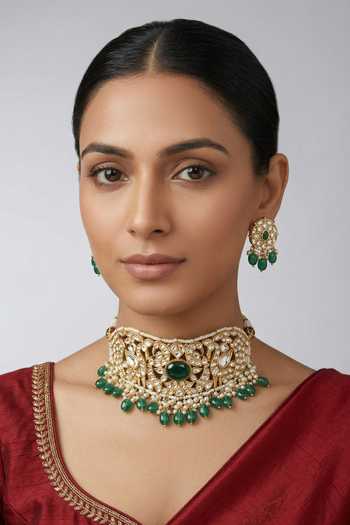 Zevar By Geeta Traditional Kundan Stone Necklace & Earrings Set 
