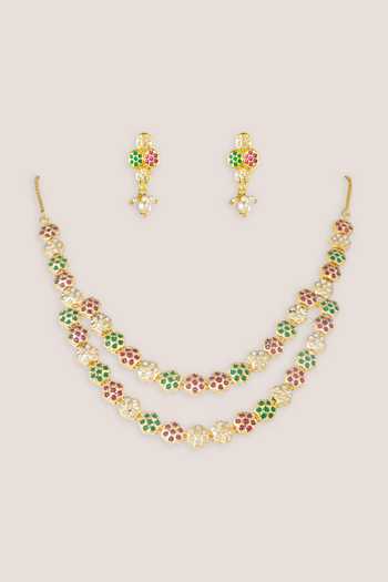 Zevar By Geeta Jadau Long Necklace & Earrings Set 