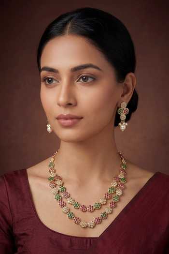 Zevar By Geeta Jadau Long Necklace & Earrings Set 