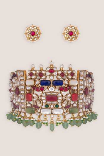 Zevar By Geeta Meenakari Choker Necklace & Earrings Set 
