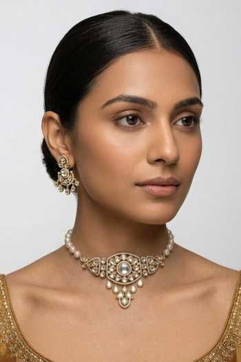 Zevar By Geeta Two Tone Finish Necklace & Earrings Set 