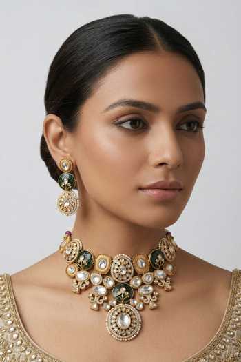 Zevar By Geeta Kundan Necklace & Earrings Set 