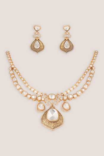 Zevar By Geeta Moissanite Necklace & Earrings Set 