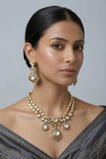 Zevar By Geeta Moissanite Necklace & Earrings Set 