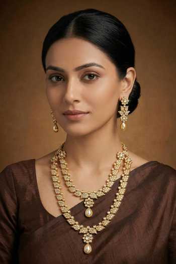 Zevar By Geeta Layered Necklace & Earrings Set 