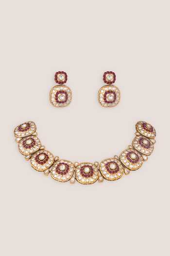 Zevar By Geeta Kundan Necklace & Earrings Set 