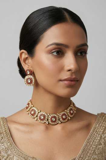 Zevar By Geeta Kundan Necklace & Earrings Set 