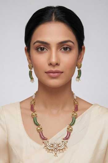 Zevar By Geeta Kundan Polki Necklace & Earrings Set 