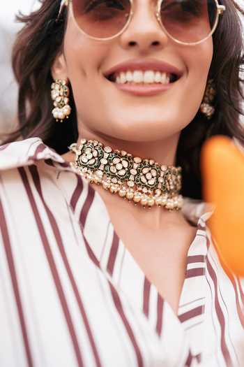 Zevar By Geeta_Green Kundan Necklace And Earrings Set _Online_at_Aza_Fashions