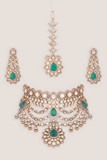Zevar By Geeta Kundan Polki Necklace & Earrings Set 