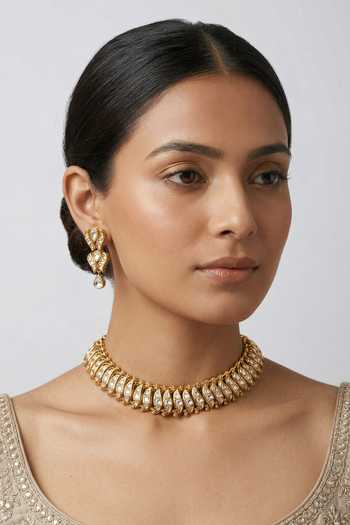 Zevar By Geeta Kundan Necklace & Earrings Set 