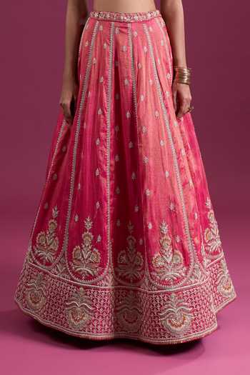 Samyukta Singhania_Pink Tissue Sweetheart Neck Sequins Embroidered Lehenga Set With Dupatta _at_Aza_Fashions